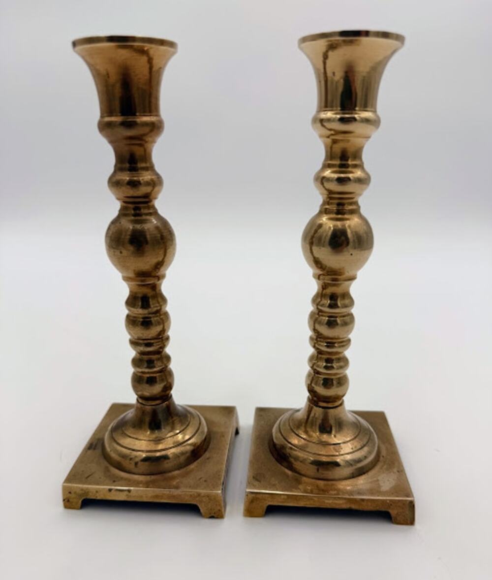 Pair of Solid Brass Candlestick Holders Made in Taiwan Vintage 7"